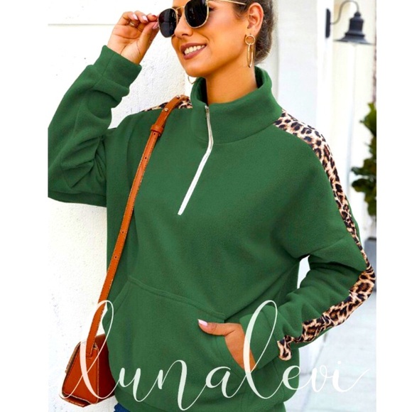 C+D+M Tops - 📣Half Zipper Hoodie Super Cozy Green & Animal Print Size S